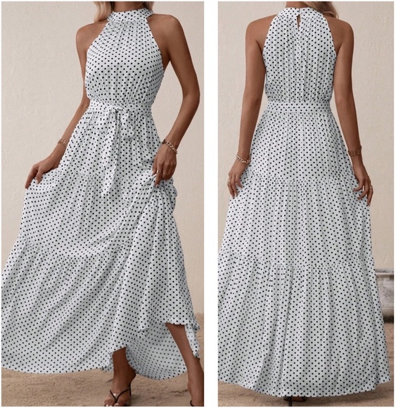 Boho Polka Dot Halter Maxi Dress - Picture 3 of 5